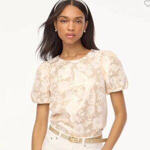 J Crew Factory Jacquard Puff-sleeve Top